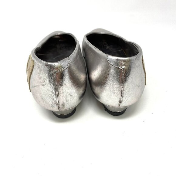 Vintage 1980's Joan & David Silver Point Toe Wedge Heel Size 7.5 Floral Applique - Picture 3 of 12